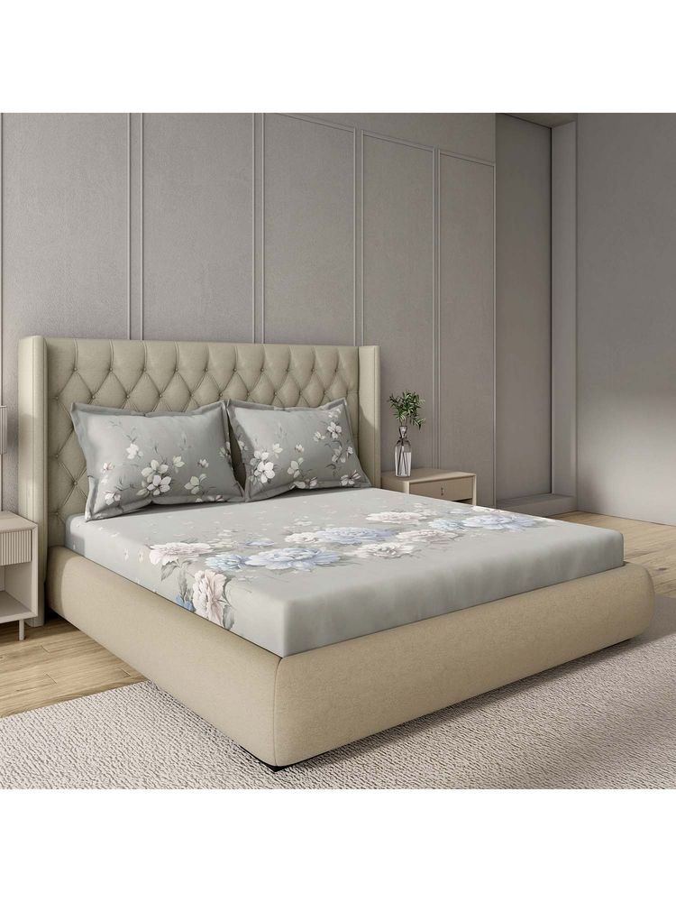GM 100% Cotton Grey Digital Printed 122Tc King Bedsheet with 2 Pillow Covers-image-7