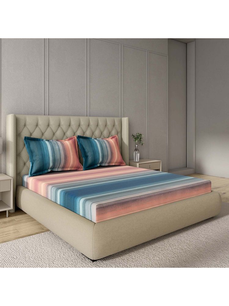 GM 100% Cotton Peach Digital Printed 122Tc King Bedsheet with 2 Pillow Covers-image-14