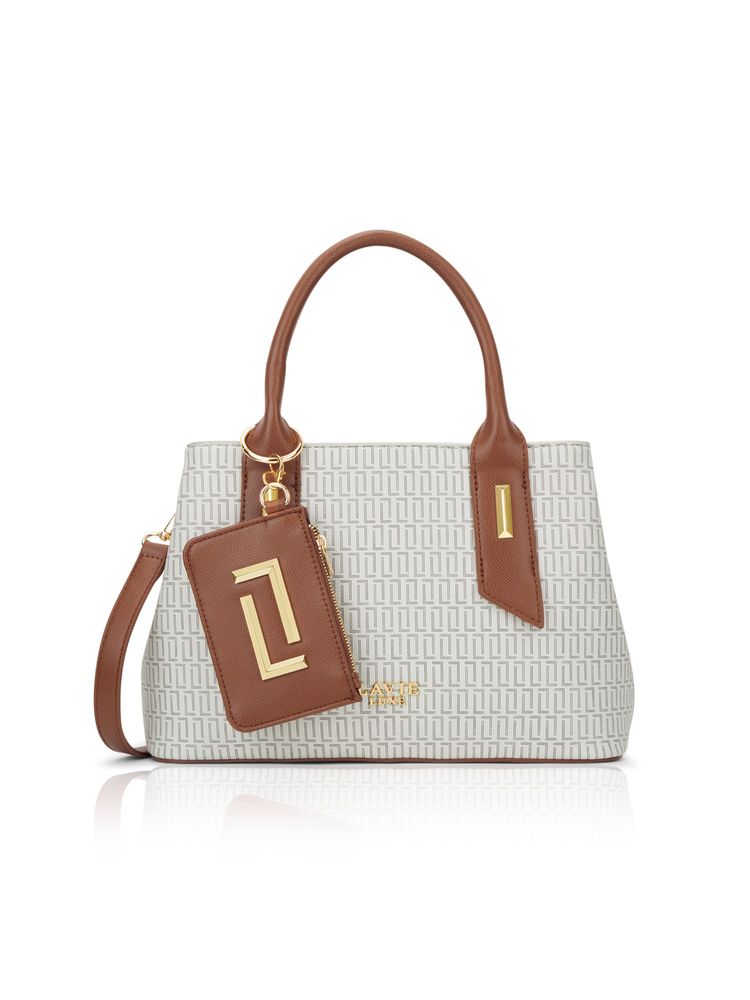 Lavie Luxe Women's Monogram Rumba25 Satchel with Detachable Strap and Pouch-Off White (Medium)-image-45