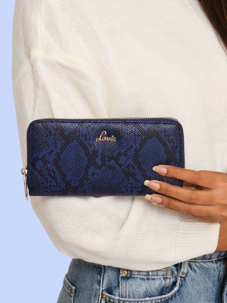 Lavie Navy Blue Pyth Sacy Women's Zip Around Wallet (Large)-image-35