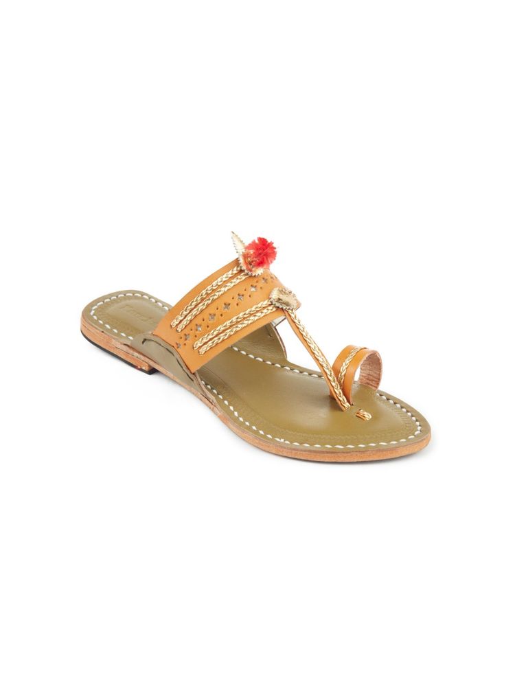 Korakari Limelight Kolhapuris Gold Braided-picture-20