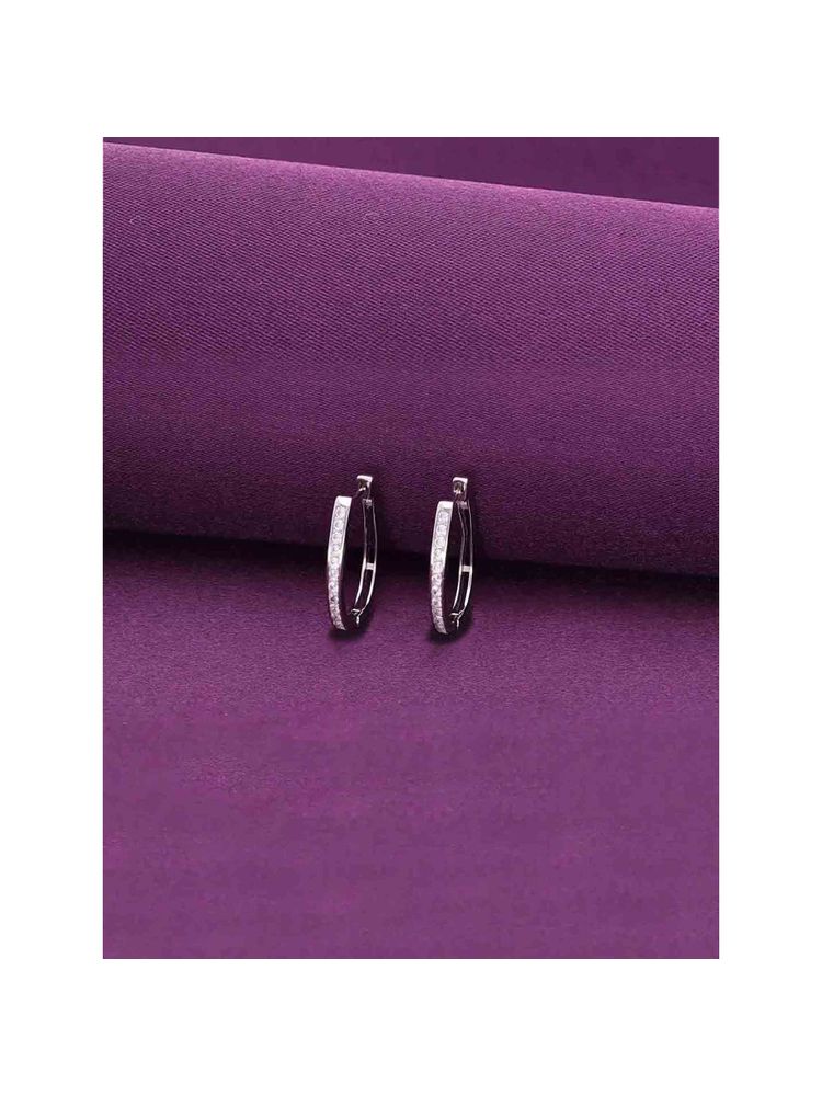Kai Jewel Sterling Zircon Oval Hoops Silver Earrings - Silver-image-1