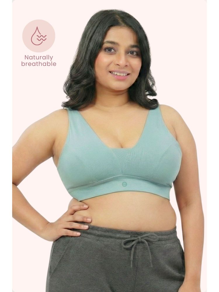 Zelena Cotton Maternity Nursing Bra Wirefree Full Coverage Feeding Bra Mint-picture-18