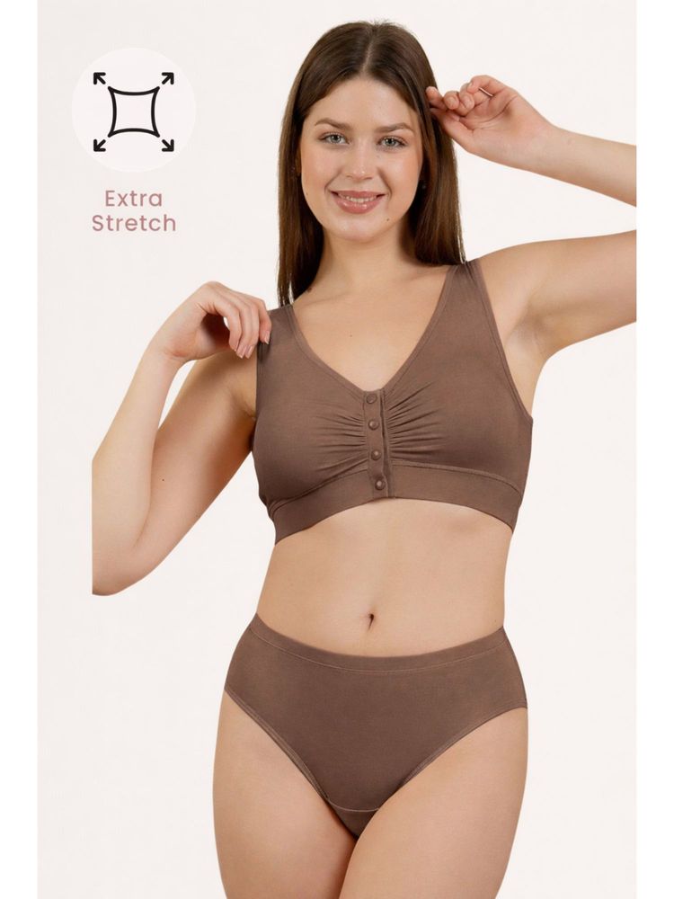 Zelena Ruched Maternity and Nursing Bra Soft Modal Front-Open Feeding Bra Brown-picture-12