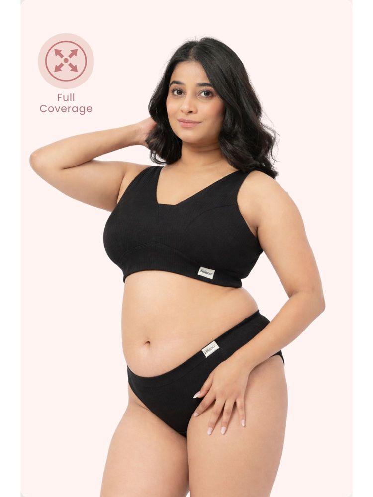 Zelena Fixed Padded Maternity and Nursing Bra Cotton Ribbed Wirefree Bra Black-image-42
