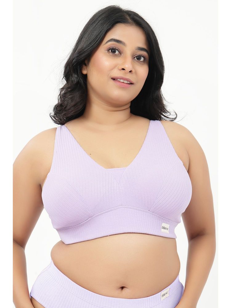 Zelena Fixed Padded Maternity and Nursing Bra Cotton Ribbed Wirefree Bra Lavender-image-37