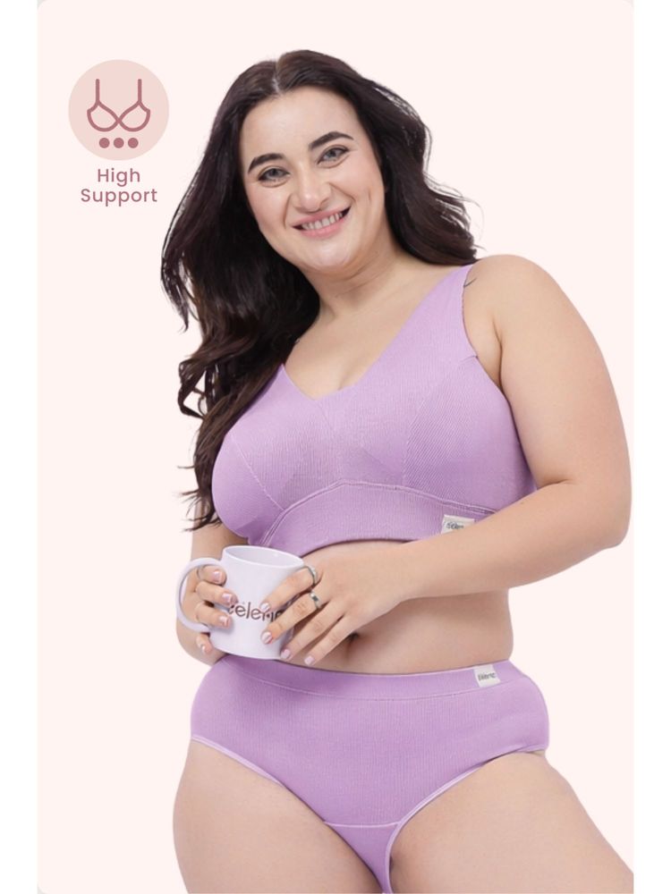 Zelena Fixed Pad Maternity and Nursing Bra Cotton Ribbed Wirefree Feeding Bra Lavender-image-38