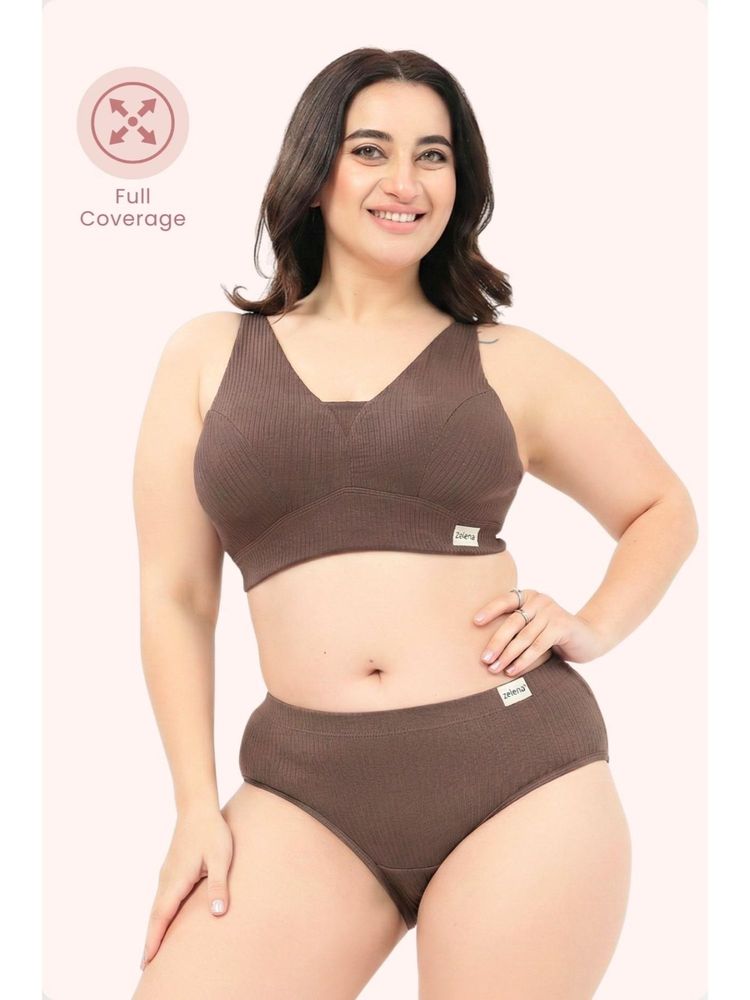 Zelena Fixed Padded Maternity and Nursing Bra Cotton Ribbed Wirefree Bra Mocha-image-39
