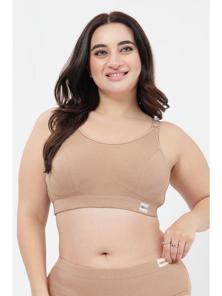 Zelena Full Coverage Maternity and Nursing Bra Ribbed Feeding Bra Skin-image-4