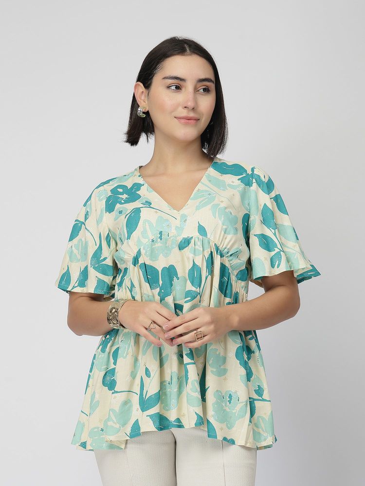 Zelena Gathered Maternity and Nursing Top Rayon Feeding Top with Zip Turquoise-image-12