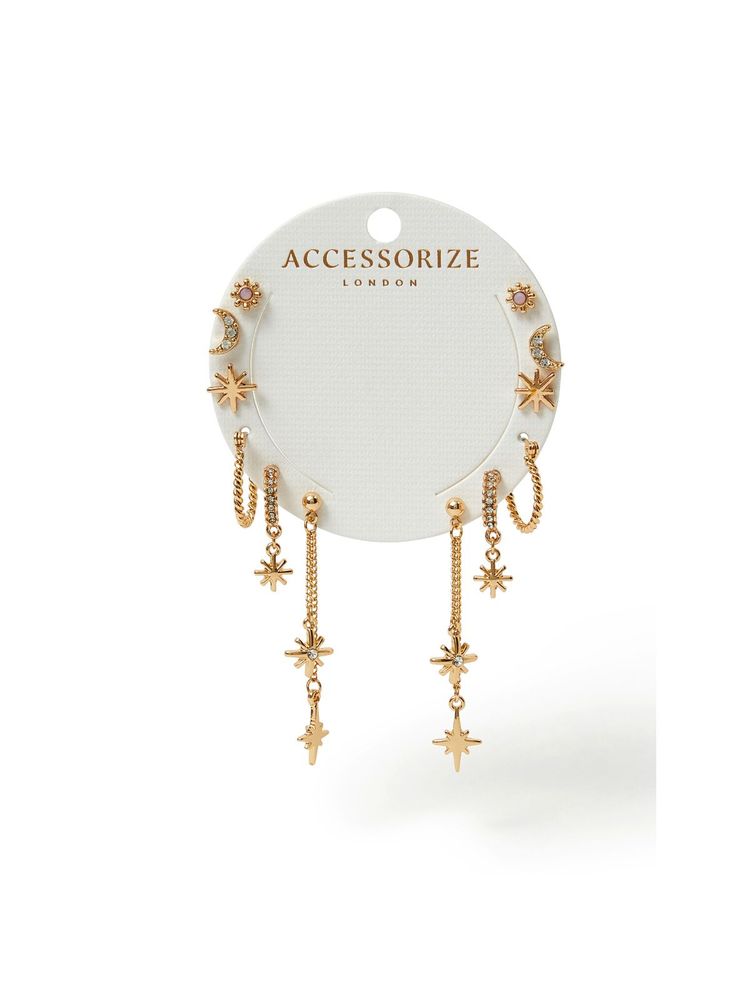 Accessorize London Women Celestial Chain Stud and Hoop Earrings (Pack of 6)-image-23