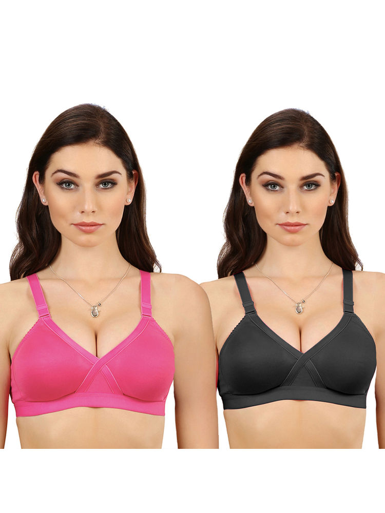 Groversons Paris Beauty X frame Cotton Rich Support Ultra Stretch M Frame Bra-PO2