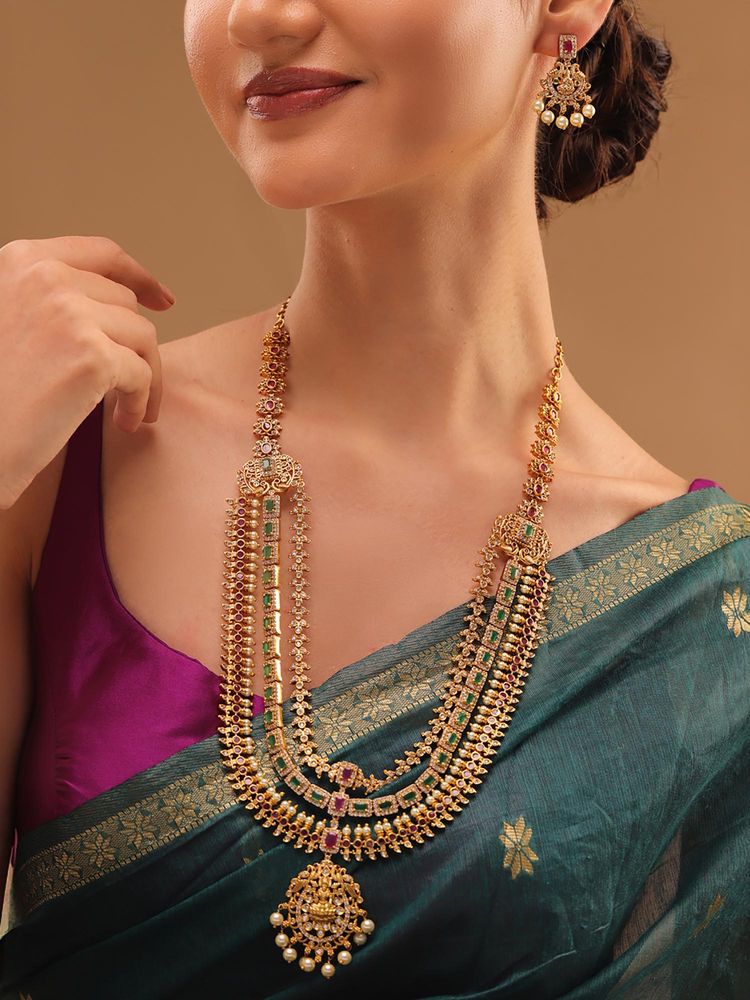 Voylla Gold Opulence Viraasat Temple Necklace Set-image-4