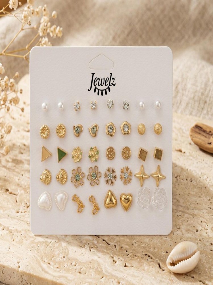 Jewelz Gold And Silver Stud Earrings Pack Of 20 For Women-image-41