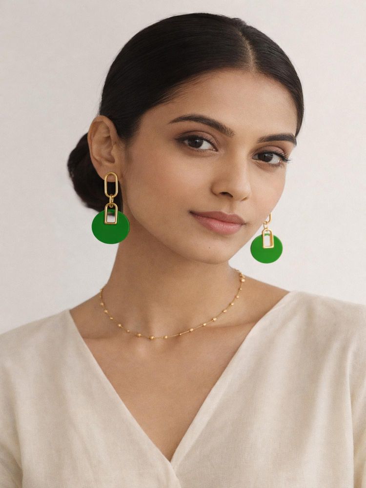 Jewelz Gold-Toned Green Statement Drop Earrings-image-44