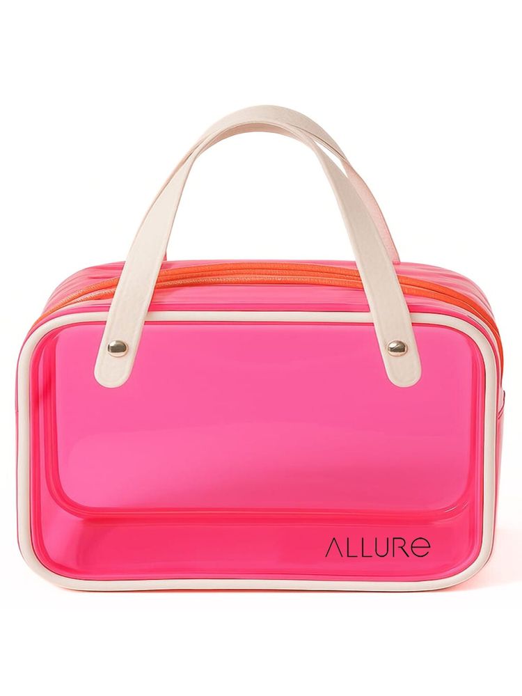 Allure Transparent Pink Travel Toiletry Bag With White Handles-picture-23