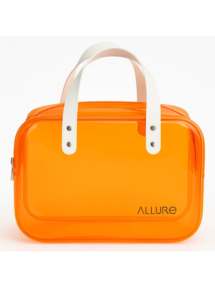 Allure Transparent Orange Travel Toiletry Bag With White Handles-picture-18