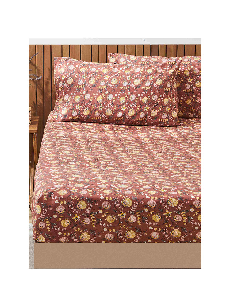 Teal by CHUMBAK Big Bloom Bedsheet Red 104 Tc (Queen)-image-34