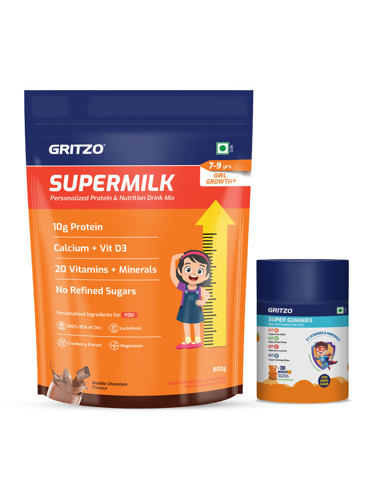 Gritzo SuperMilk Growth+ (Formerly Height+) (7-9y Girls) Double Chocolate Protein with Super Gummies-picture-43