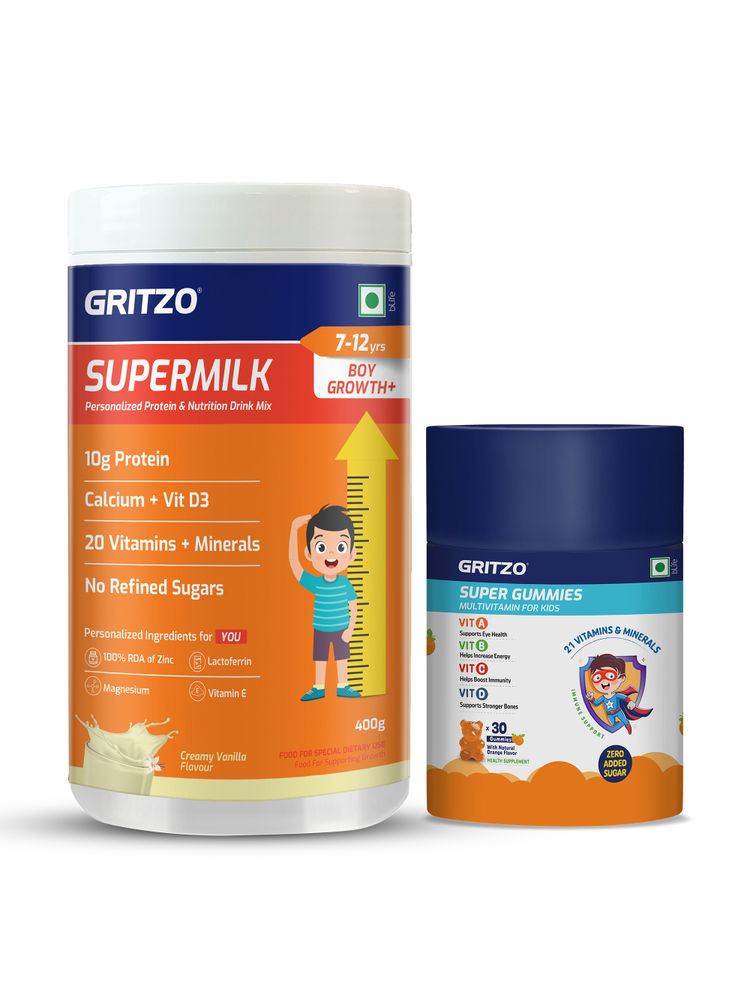 Gritzo SuperMilk Growth+ (Formerly Height+) (7-12y Boys) Creamy Vanilla Protein with Super Gummies-picture-48