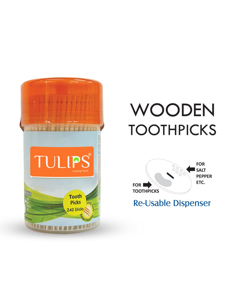 Tulips Wooden Tooth Picks 240 Sticks in a Re-Usable Dispenser