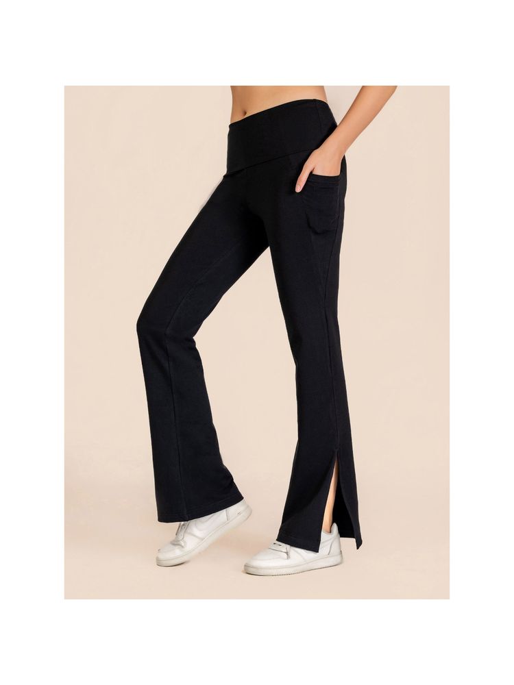 Nite Flite Women's Side Slit Yoga Pants- Midnight Black-picture-16