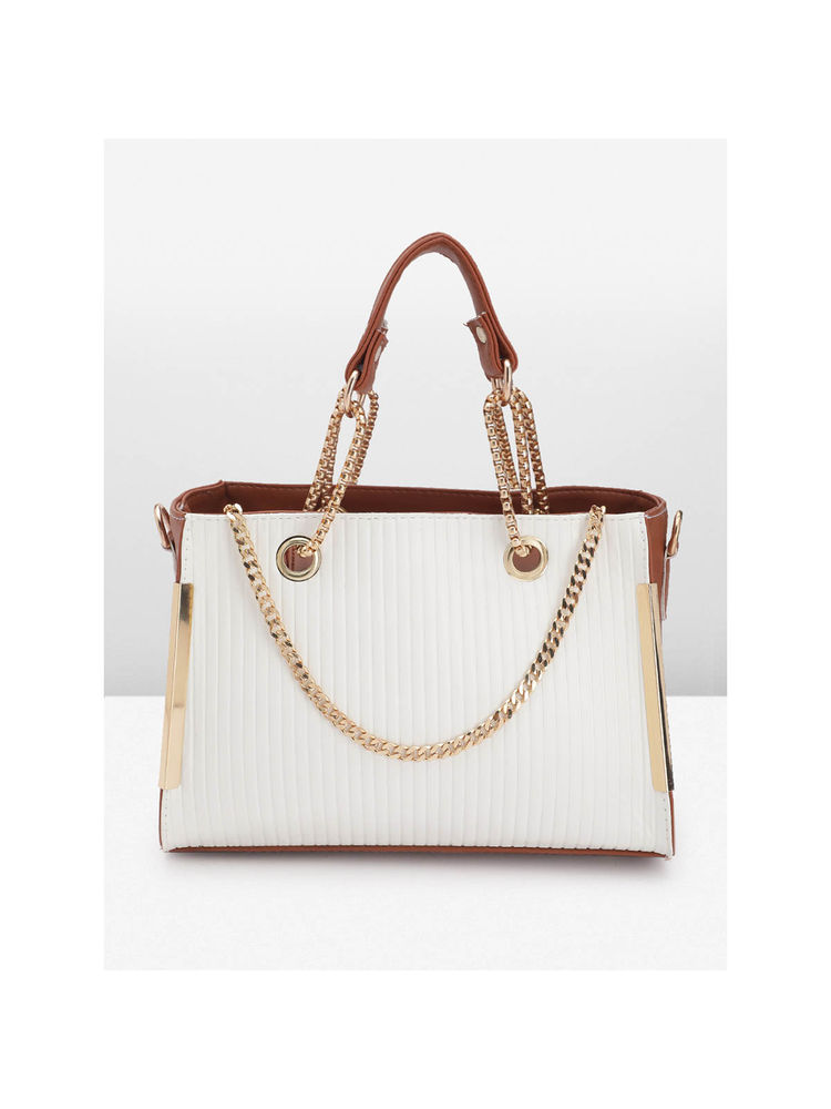 Fabbhue Womens Strips White and Tan Handbag-picture-32