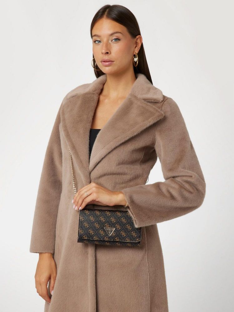 guess fashion Guess Brown Monogram Noelle Flap Organizer Sling Bag With Detachable Strap-picture-18