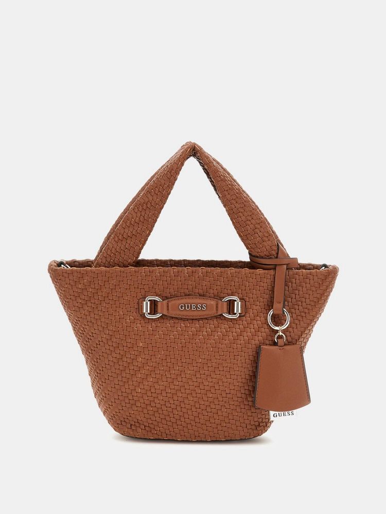 Guess Cognac Basket Weave Francy Mini Tote Bag-image-24