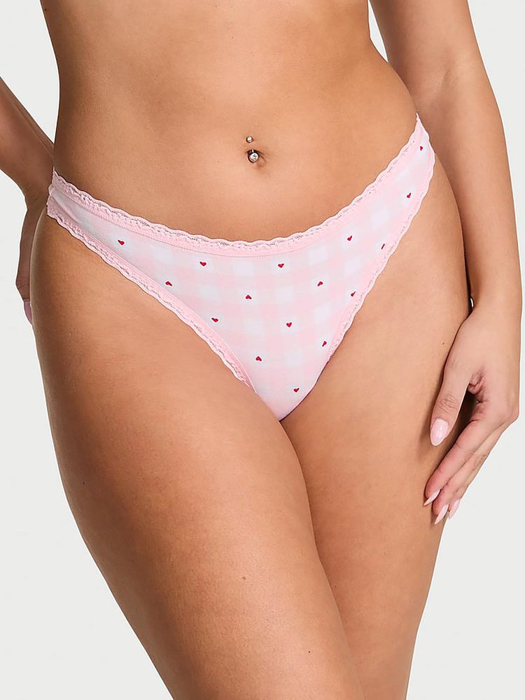 victoria's secret intimates Victoria's Secret Pink Lace Trim Cotton Lace-Waist Thong-picture-20