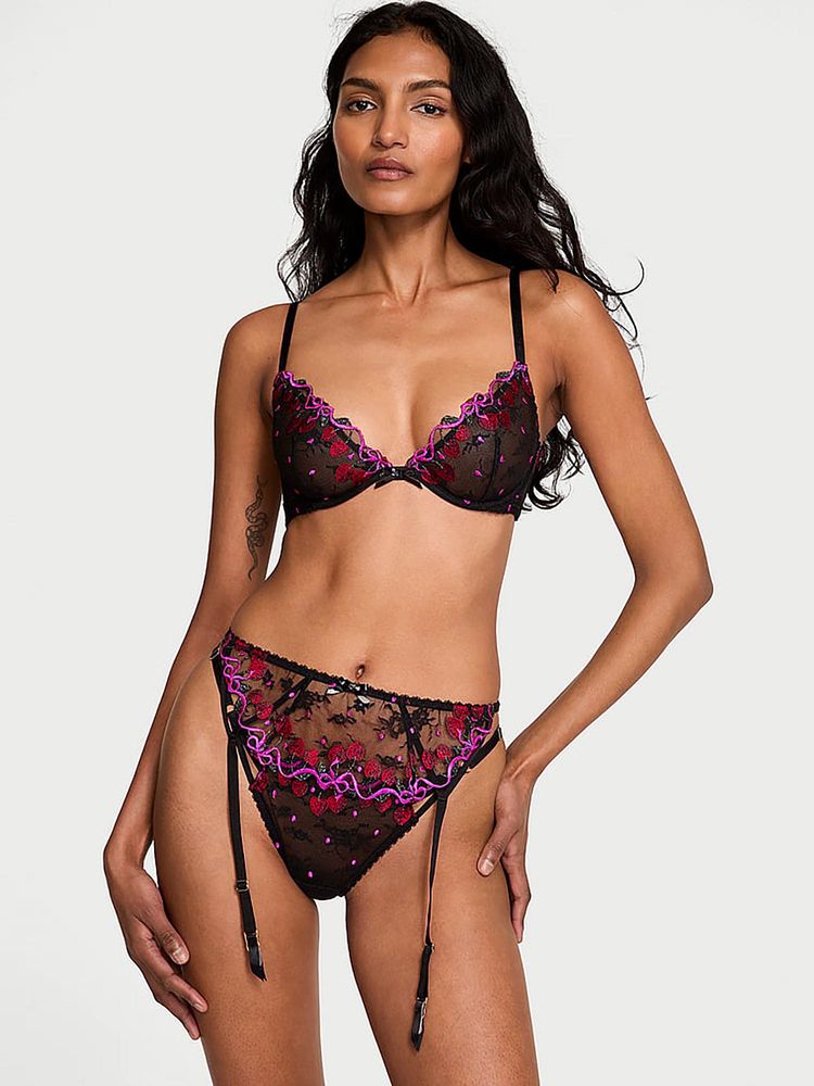 victoria's secret intimates Victoria's Secret Black Very Sexy Cherry Pop Embroidery Garter Belt-picture-34