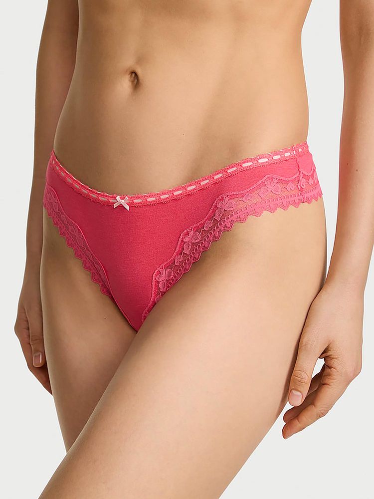 victoria's secret intimates Victoria's Secret Pink Lace Trim Cotton Bow Lace-Trim Thong Panty-picture-22