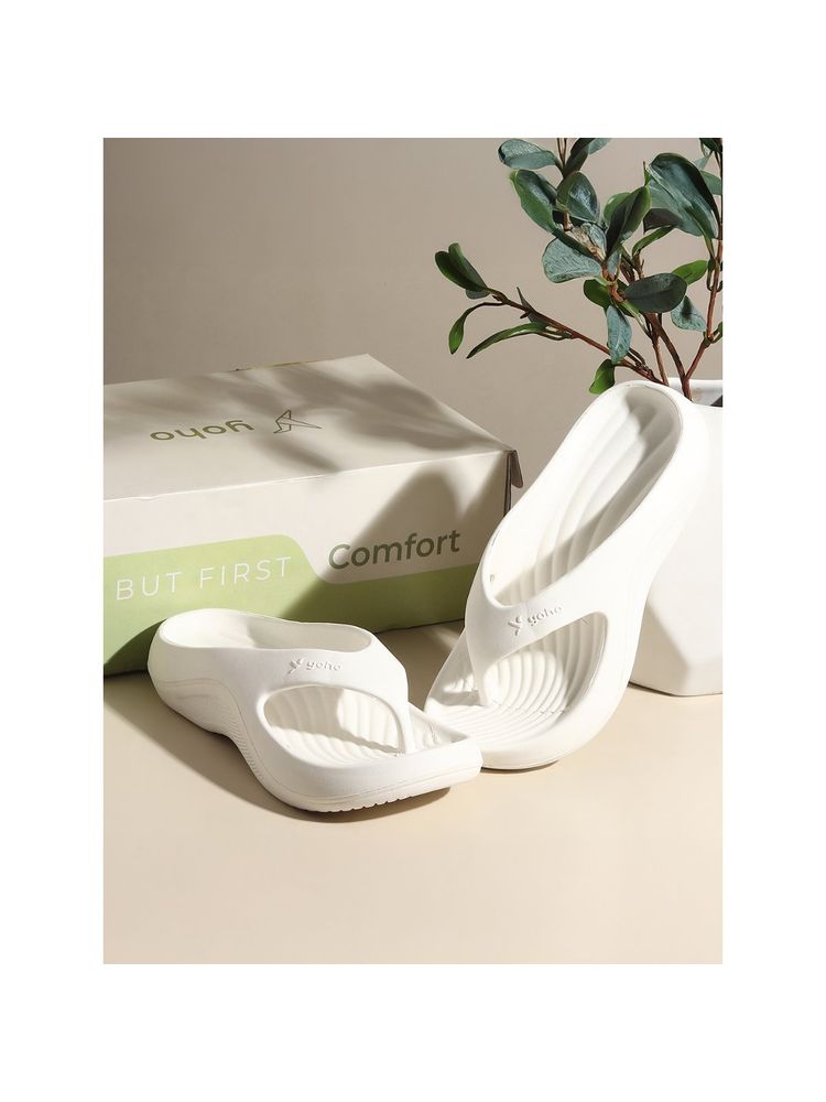 Yoho White Pilo Flipflops for Women-image-23