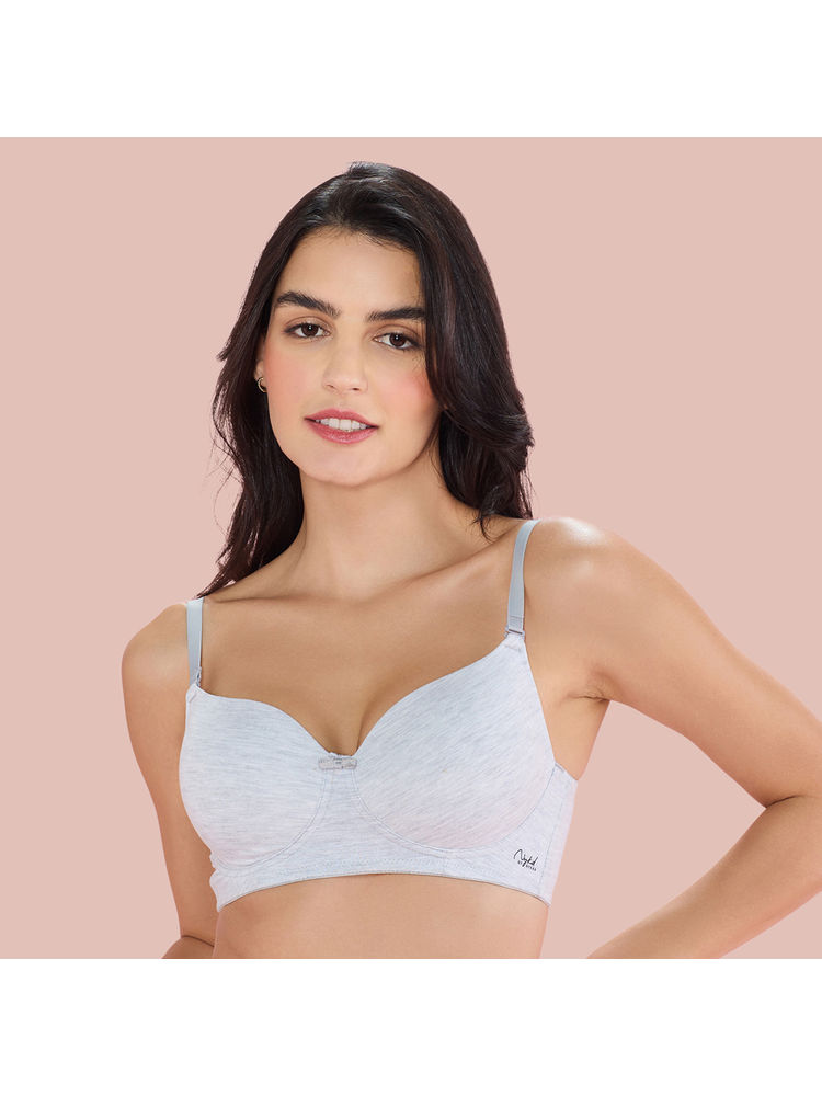 Nykd By Nykaa Breathe Cotton All Day Comfort Padded Non Wired T-Shirt Bra Nyb198 Grey Melange-picture-13