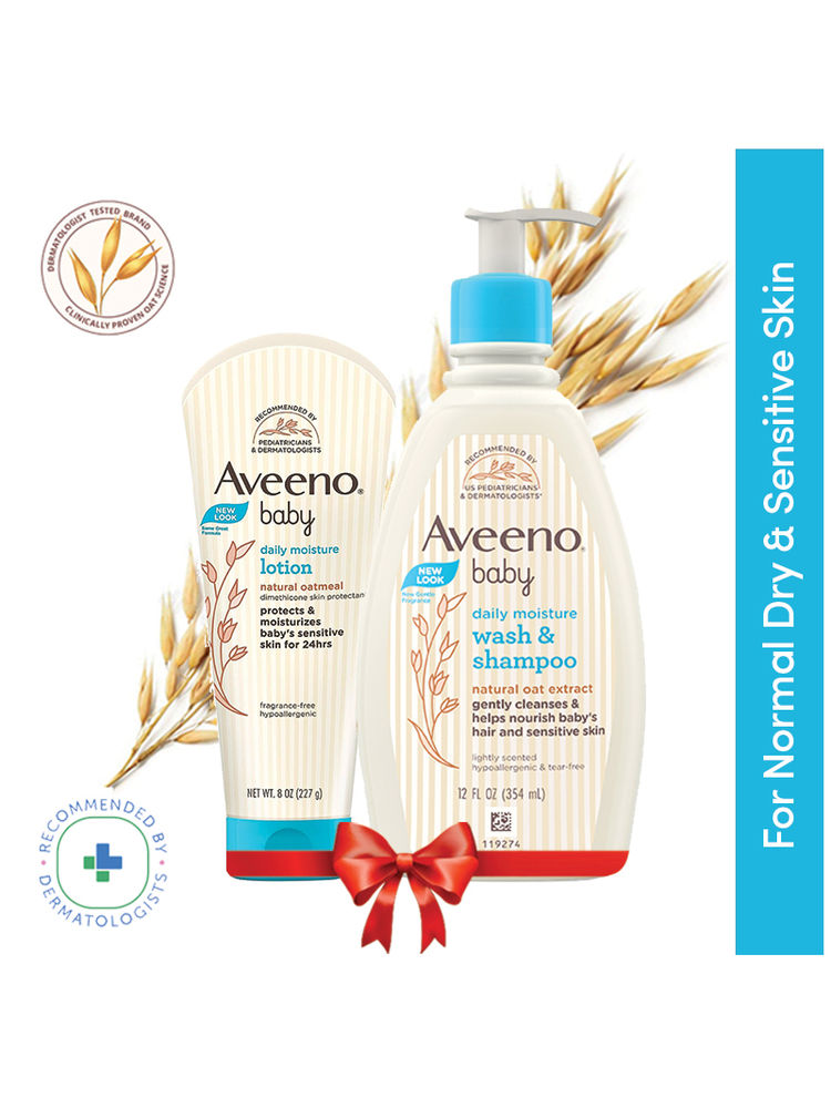 Aveeno Baby Daily Moisturizing Lotion & Wash Shampoo Combo | Dry, Itchy & Sensitive Skin