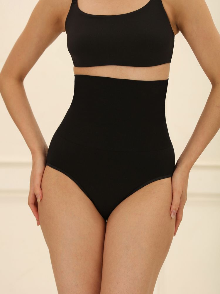 Underneat Black Nylon Solid Tummy Tucker-image-1