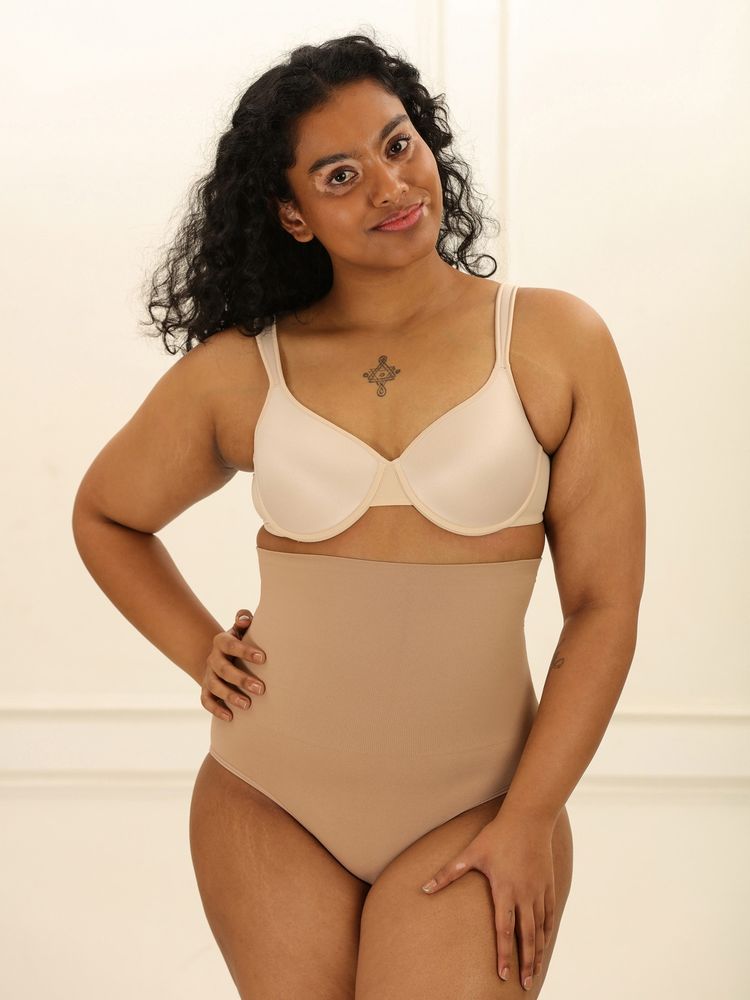Underneat Beige Nylon Solid Tummy Tucker-image-20