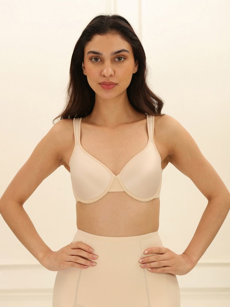 Underneat Beige Nylon Solid Bra-image-11