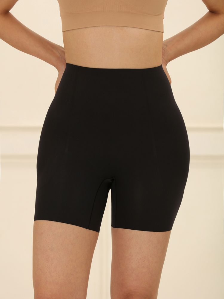 Underneat Black Nylon Solid Shapwear Shorts-picture-13