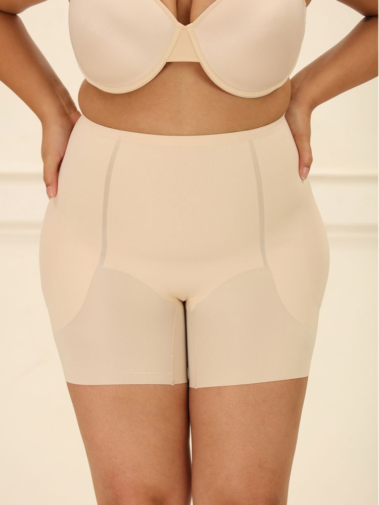 Underneat Beige Nylon Solid Shapwear Shorts-image-13