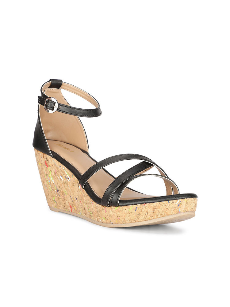 Bata Women Black Ankle Strap Wedges-picture-19
