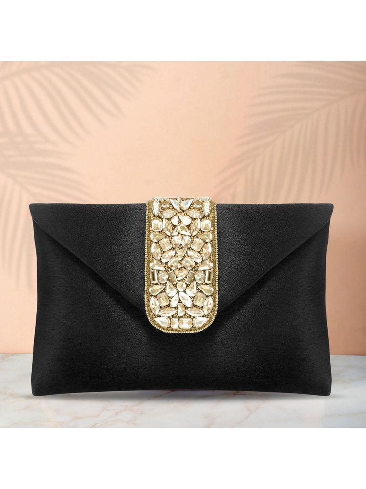Peora Clutch Womens Purse Bridal Bag for Detachable Strap Evening Sling Bag - Black-C61Bl