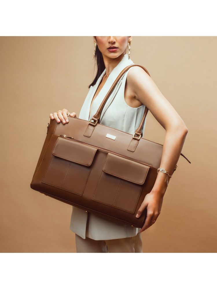 Strokes by Namrata Mehta Mocha Elegance Oversized Tote Bag for 17 Inch Laptop