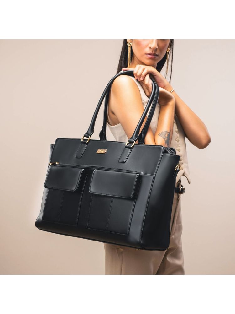 Strokes by Namrata Mehta Charcoal Chic Oversized Tote Bag for 17 Laptop-image-12