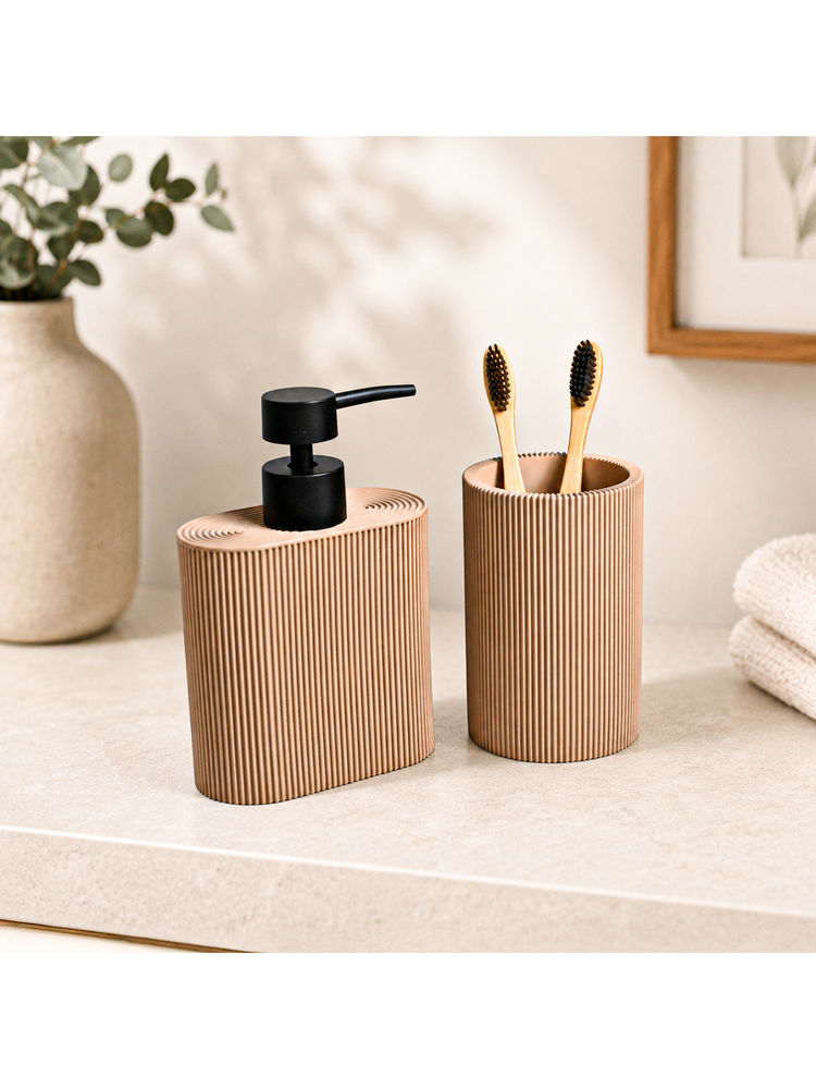 Voncasa Brown Polyresin Soap Dispenser & Toothbrush Holder-image-18