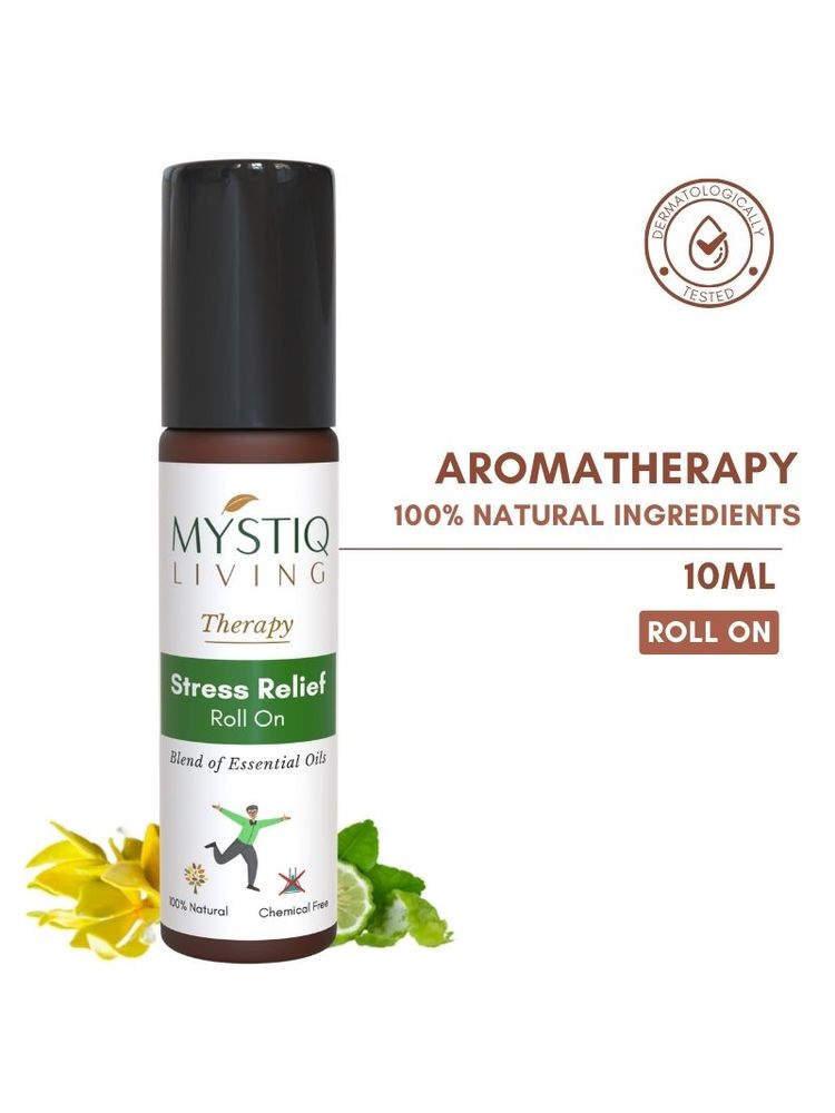 Mystiq Living Stress Relief Roll On Anxiety & Stress Calming - Blend Of 100% Pure Essential Oils