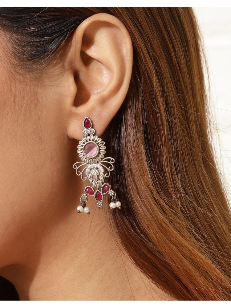 fabindia fashion Fabindia Women Red and Pink Stone Drop Earrings-picture-8