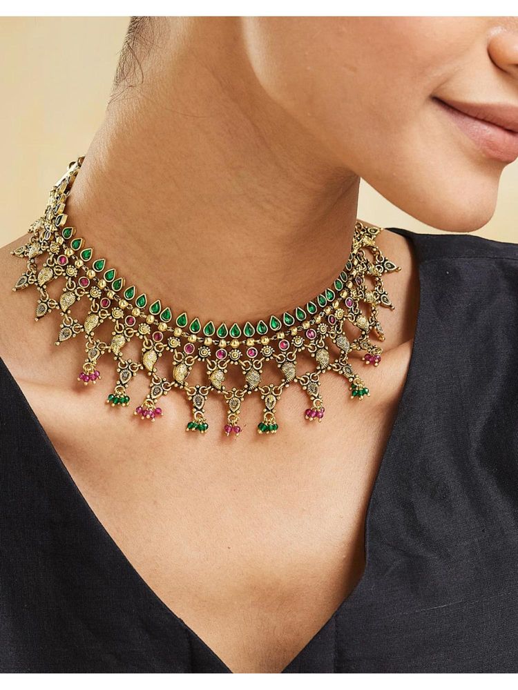 Fabindia Multi-Color Stone Studded Short Necklace-image-8