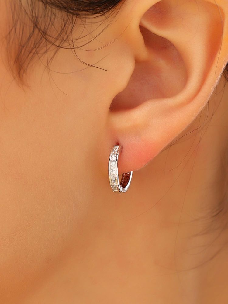 JUPRA Half Classic Studded 925 Sterling Silver Hoop Earrings-image-9