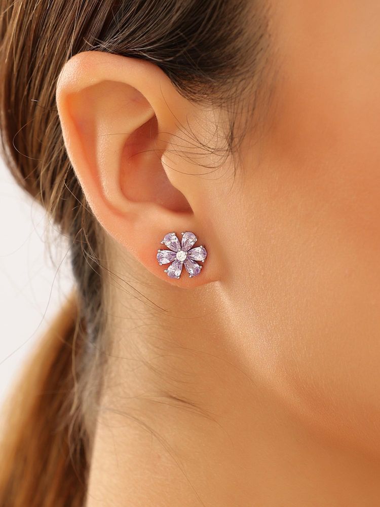 JUPRA Lavander Floral 925 Sterling Silver Stud Earrings-image-3